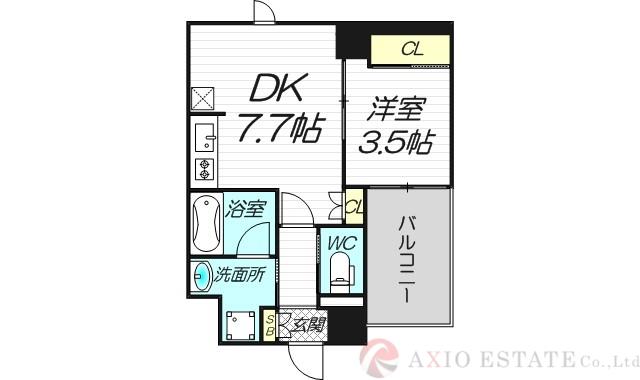 ライブガーデン新大阪(1DK/8階)の間取り写真