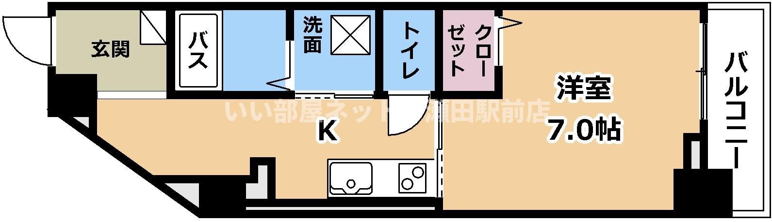 ヒラソル 瀬田(1K/2階)の間取り写真