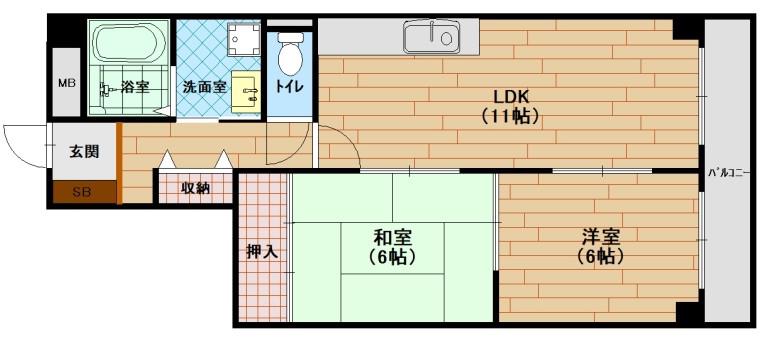 グランドウール武庫之荘(2LDK/3階)の間取り写真