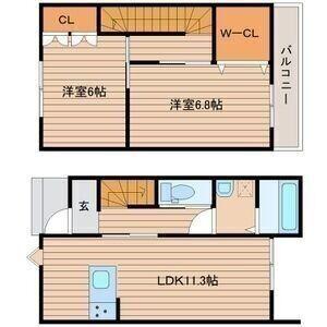 テラスハウス台原I(2LDK/1階)の間取り写真