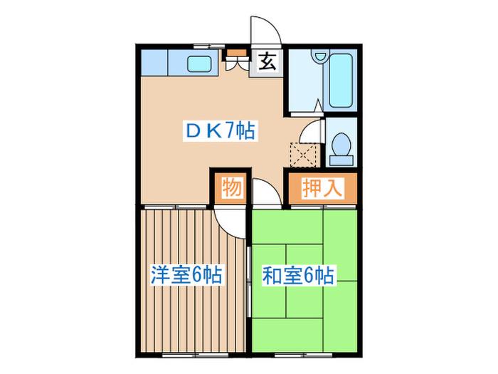 ファミーユ椿2(2DK/1階)の間取り写真