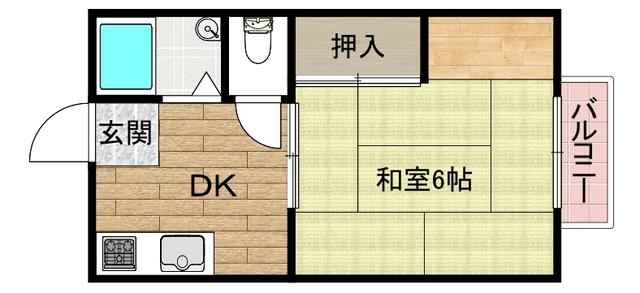 ハイツ山川(1DK/2階)の間取り写真