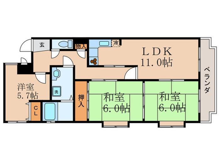 グリーンハイム平井(3LDK/2階)の間取り写真
