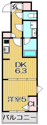 REGALIZ目黒西小山(1DK/2階)の間取り写真