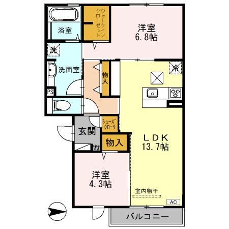 セクレール北本町A棟(2LDK/1階)の間取り写真