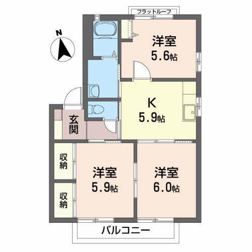 グリーンヒルズB(3K/2階)の間取り写真