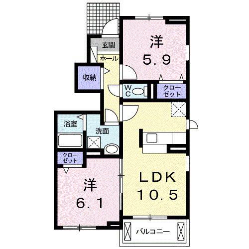 ルミエール三方原II(2LDK/1階)の間取り写真