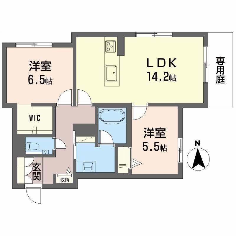 ファミール夜寒(2LDK/1階)の間取り写真