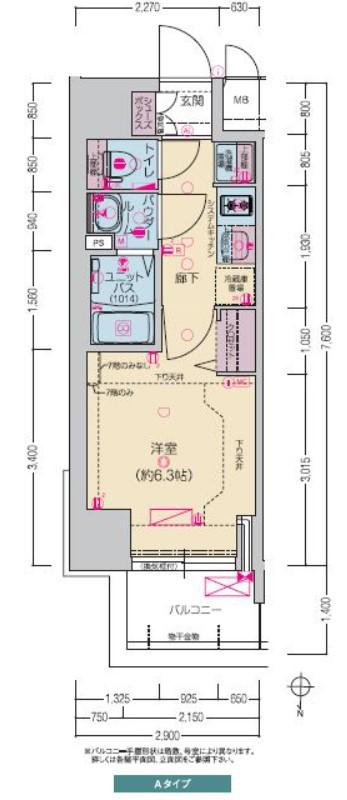プレサンス堺筋本町ディスティニー(1K/13階)の間取り写真