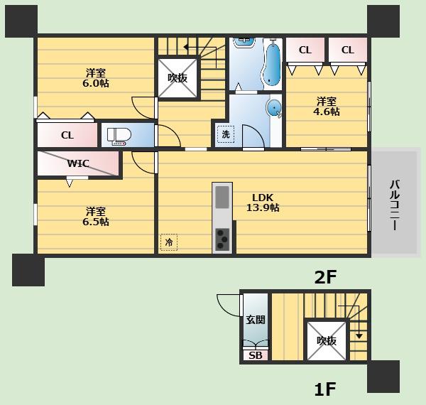 アヴニール箕面(2LDK/2階)の間取り写真