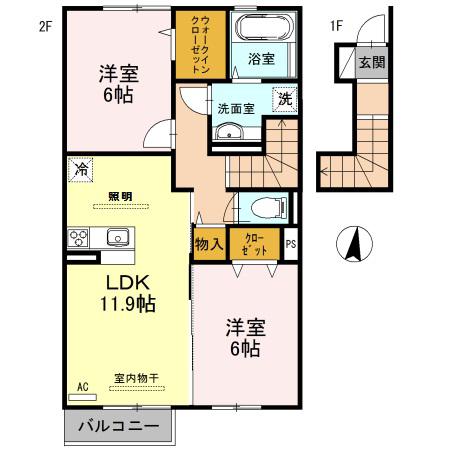 ラ・ヴィくわま A棟(2LDK/1階)の間取り写真