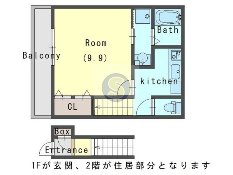 エステイトE桂川A棟(1K/2階)の間取り写真