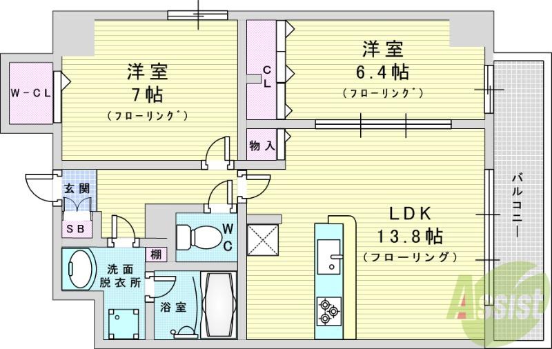 レイワ二ティ プレイス(2LDK/5階)の間取り写真