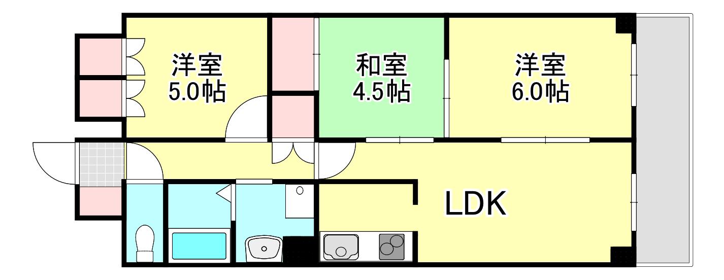 リバーサイド大須賀(3LDK/6階)の間取り写真
