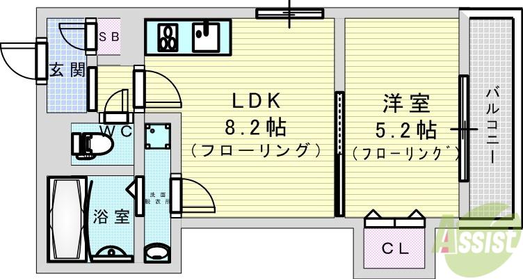クリエオーレ淡路I(1LDK/3階)の間取り写真
