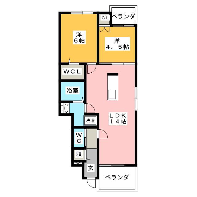 ヴァンヴェール(2LDK/1階)の間取り写真