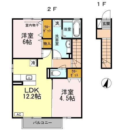 エスペランサ参番館(2LDK/2階)の間取り写真