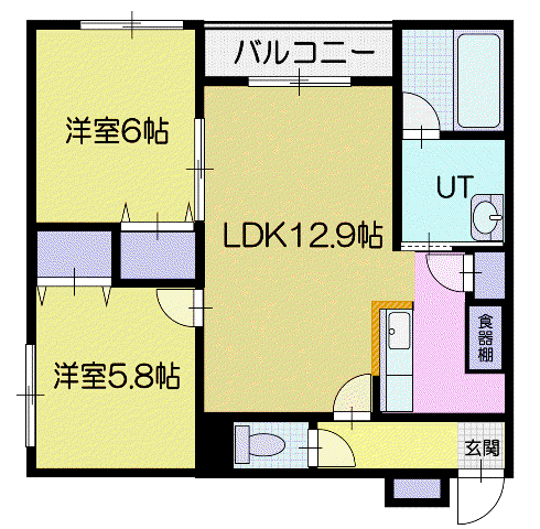 オルセー青葉町B(2LDK/1階)の間取り写真