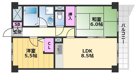 ロフティ・ロット(2LDK/4階)の間取り写真