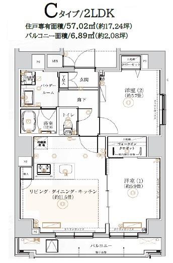 ガリシア森下VI(2LDK/12階)の間取り写真