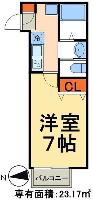 キャメル柏たなか2D(1K/1階)の間取り写真