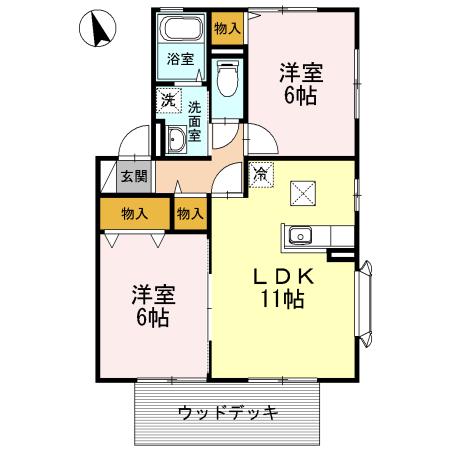 ファミリーコートB(2LDK/1階)の間取り写真