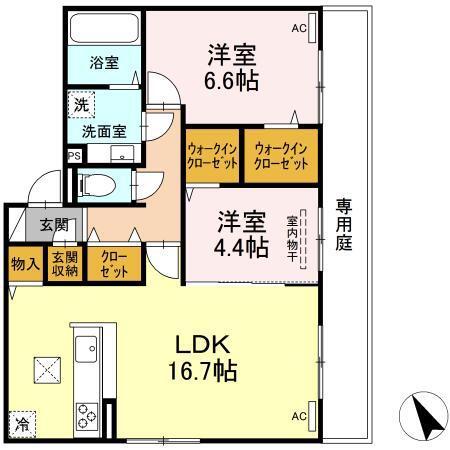 ティエード九大病院前(2LDK/1階)の間取り写真