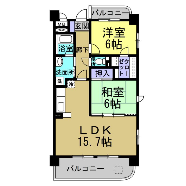 サンタスクエア東新(2LDK/4階)の間取り写真