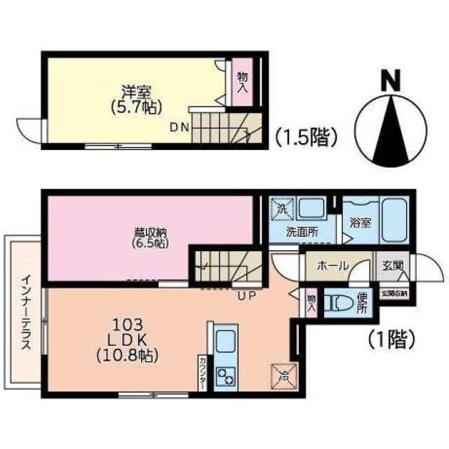 ボヌール薬師堂(1LDK/1階)の間取り写真