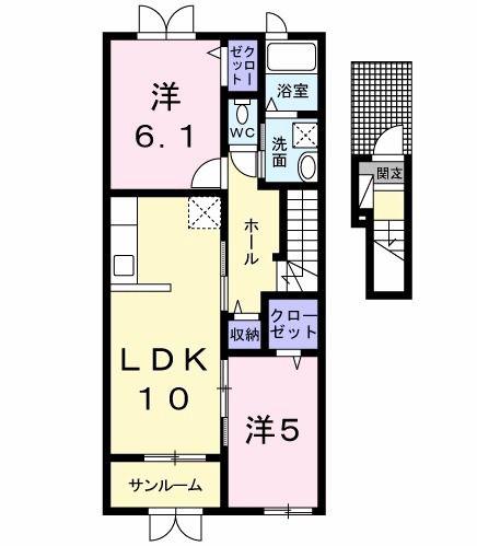 エテルノ優美D(2LDK/2階)の間取り写真