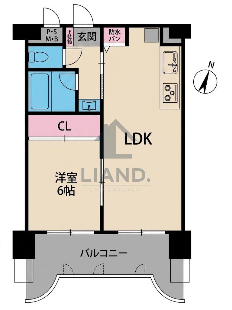 ニューライフ薬院(1LDK/9階)の間取り写真