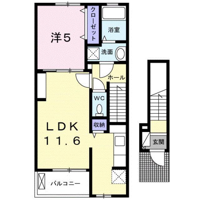 カサベルデ・ホオノキ(1LDK/2階)の間取り写真