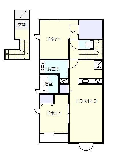 ブランソレイユ ノース(2LDK/2階)の間取り写真