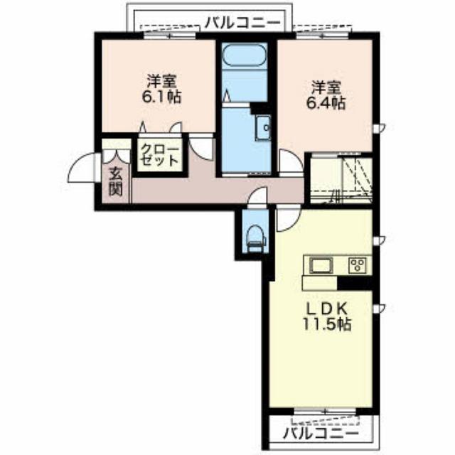 グランツ ガーデン(2LDK/3階)の間取り写真