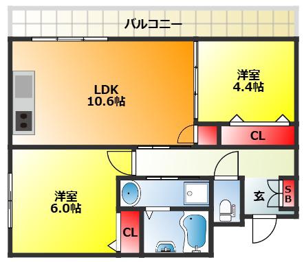 グリーンガーデン小松(2LDK/3階)の間取り写真