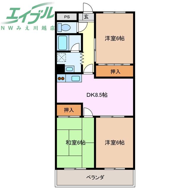 レジデンス富洲原(3DK/1階)の間取り写真