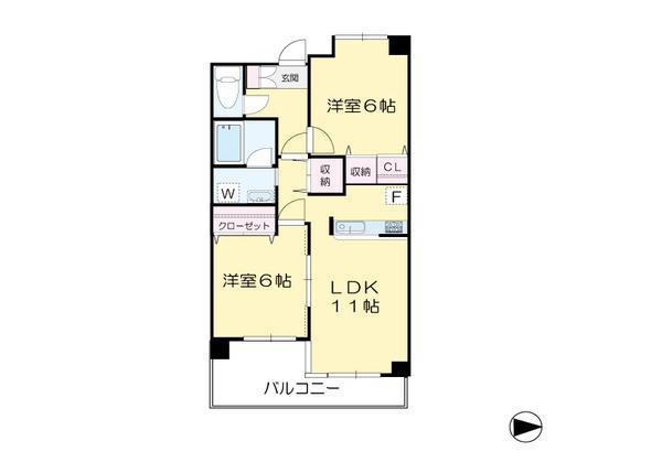 ケニーフラッツ玉川(2LDK/4階)の間取り写真