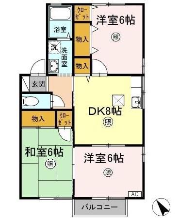 ファミール矢田A棟(3DK/1階)の間取り写真