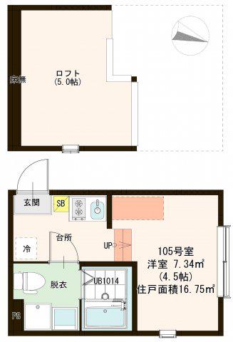 アンジュ ド ボヌールII(ワンルーム/1階)の間取り写真