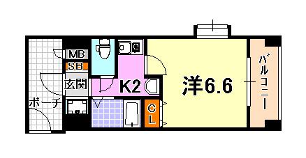 エステムコート新神戸エリタージュ(1K/6階)の間取り写真