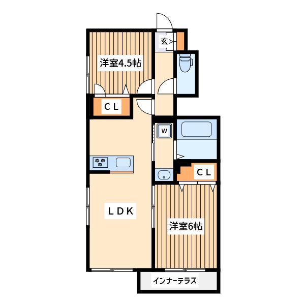 リネラ 1(2LDK/1階)の間取り写真