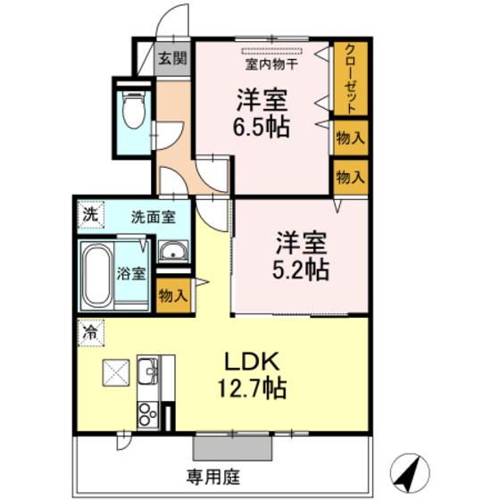 ブランシュ―ル(2LDK/1階)の間取り写真