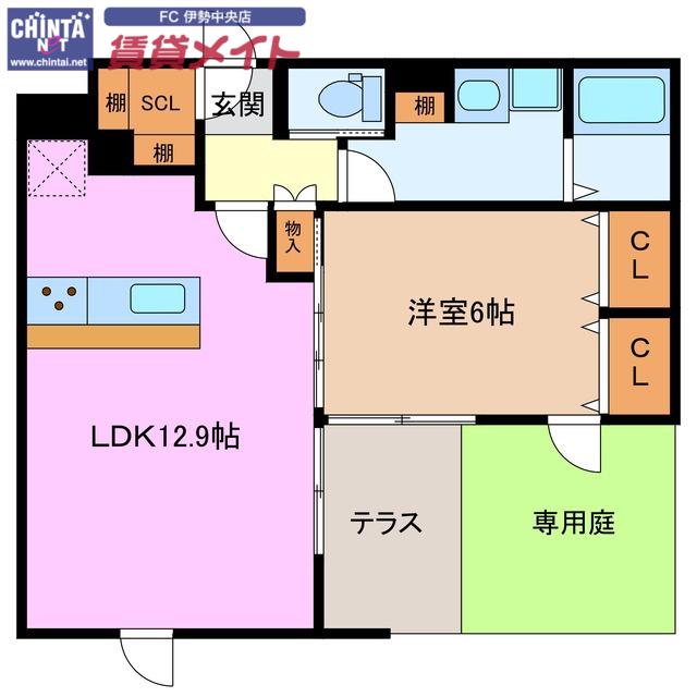 CASAα 外宮(1LDK/1階)の間取り写真