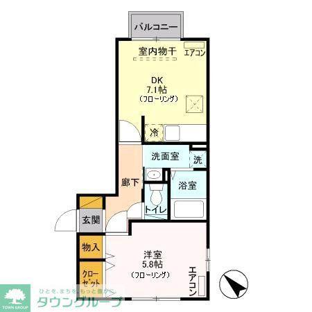 ウィステリア(1DK/1階)の間取り写真
