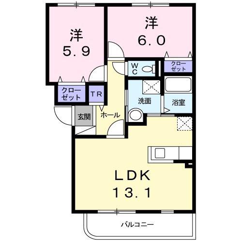 ヴィラ・ファイター(2LDK/2階)の間取り写真