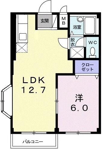 エルディムやなぎ(1LDK/2階)の間取り写真
