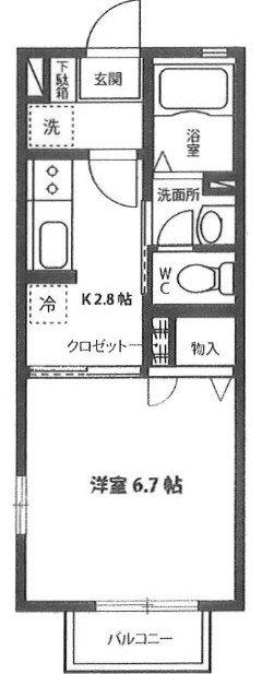 バンブーコート(1K/2階)の間取り写真
