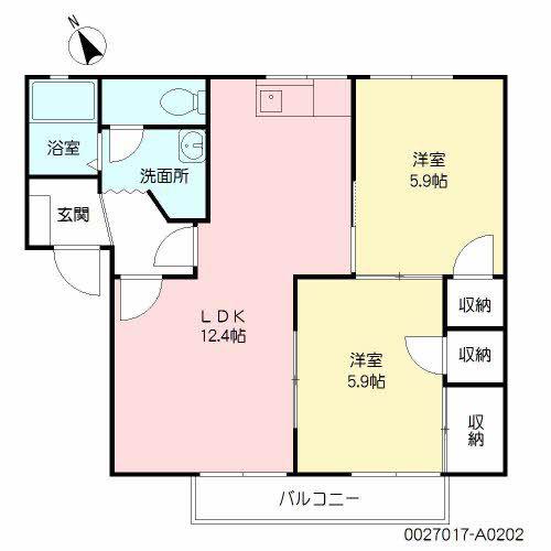 サンコート松岡 (2LDK/2階)の間取り写真