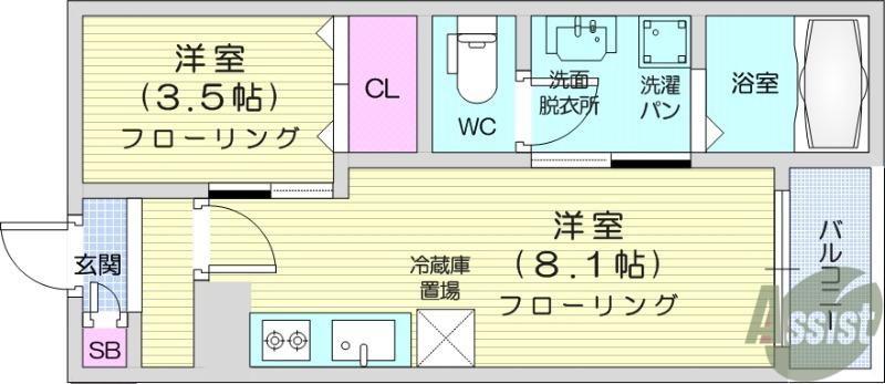 REGALEST東照宮駅前(1LDK/1階)の間取り写真
