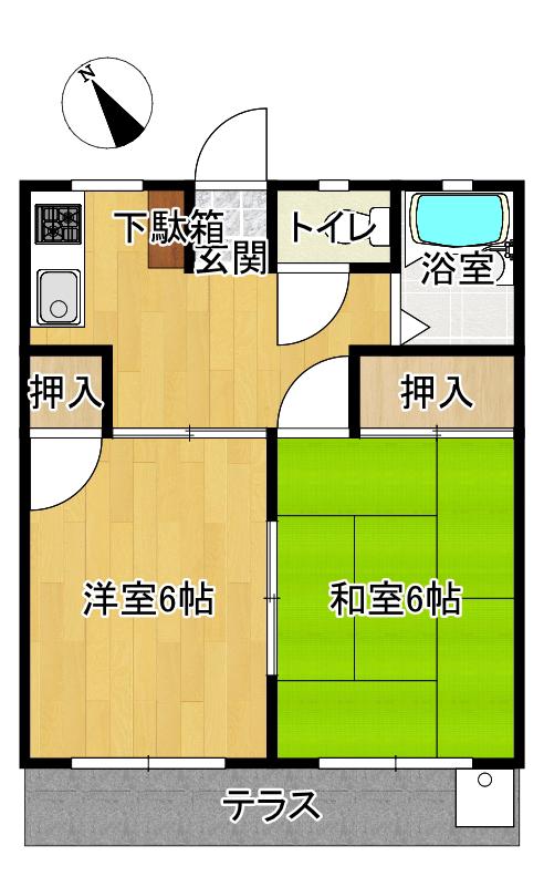 リバーサイド土方(2K/1階)の間取り写真